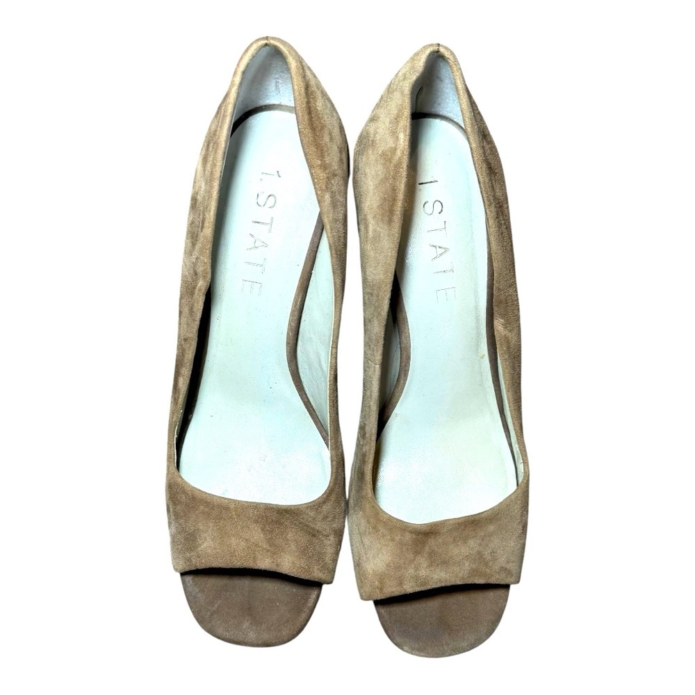 1. State Women's Rianne Suede Beige Peep Toe Heels 8.5